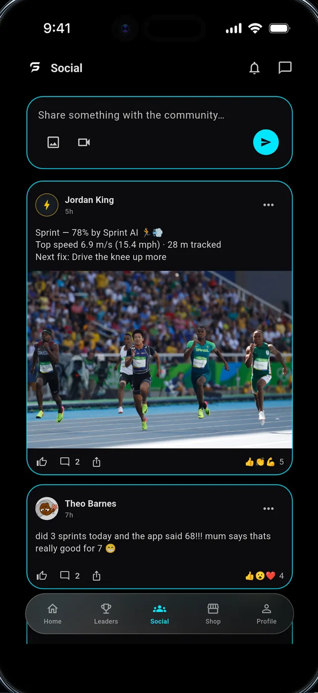 The Social feed with athletes sharing scored runs