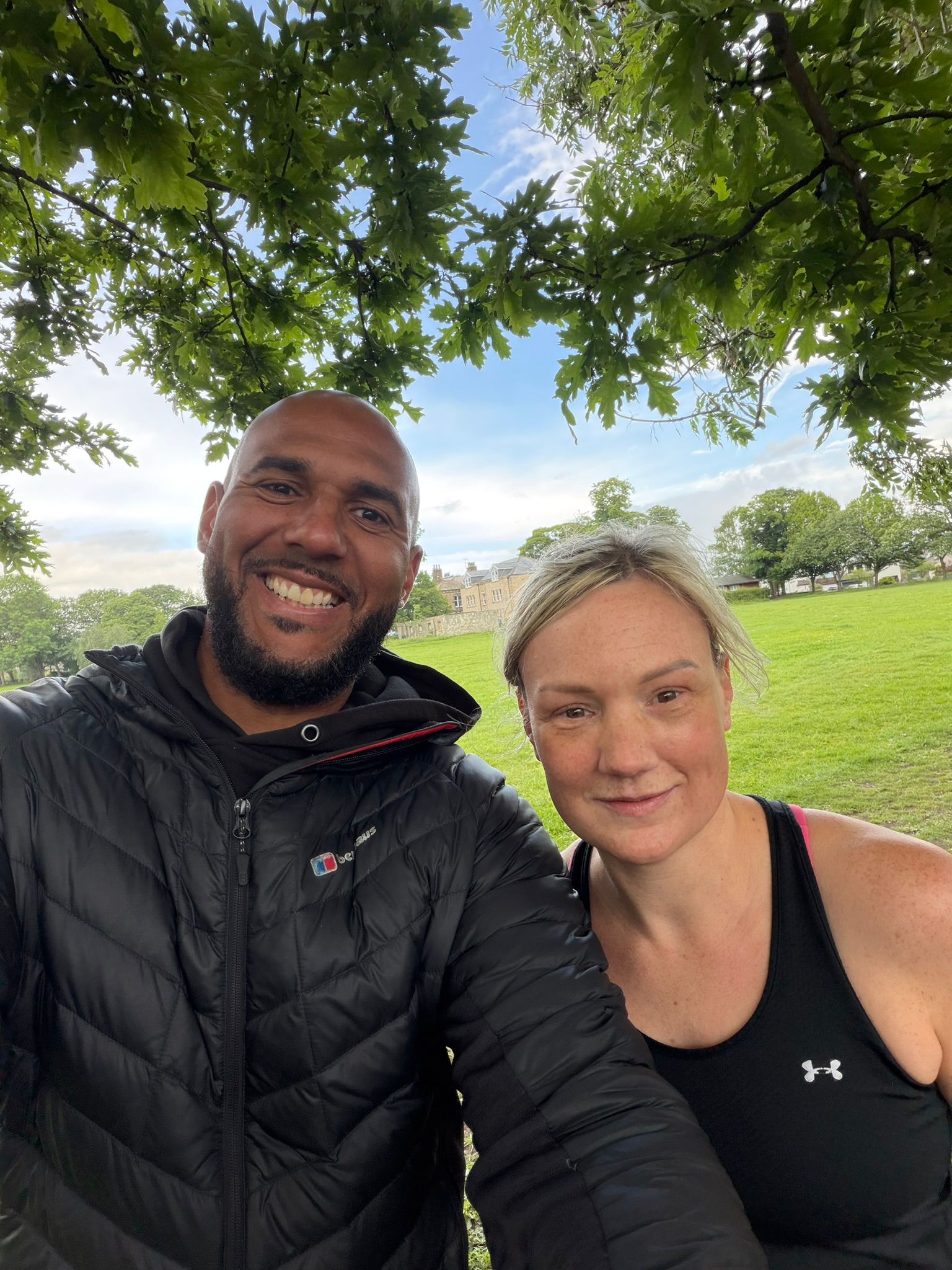 Tim Abeyie with a client after an outdoor training session